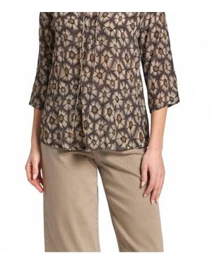 Apny Chiffon V Neck Top With Tassel - Brown