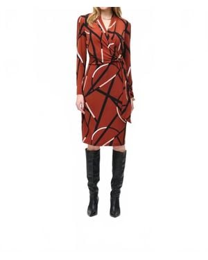 Joseph Ribkoff Abstract Print Faux Wrap Sheath Dress - Red