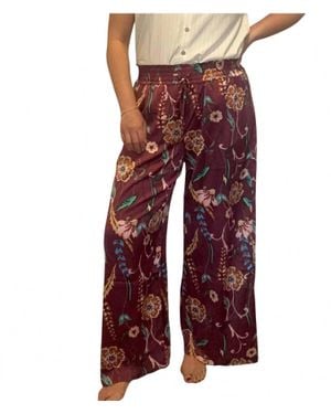 Thml Sophia Floral Smocked Waist Wide Leg Pants - Red