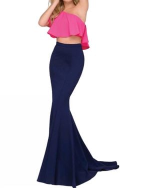 Jovani One Shoulder Two Piece Prom Dress - Blue