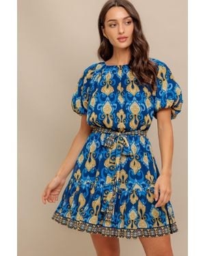 TRUEDAMES Baroque Breeze Woven Mini Dress - Blue