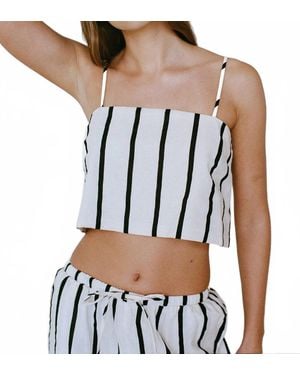 By Together Woven Cotton Linen Strap Shoulder Square Neck Crop - Black