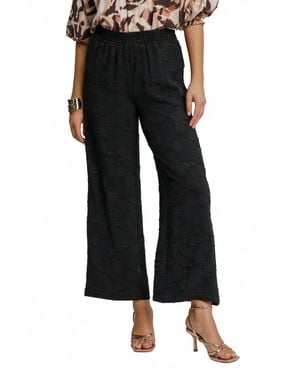 Umgee Floral Burnout Wide Leg Pants - Black