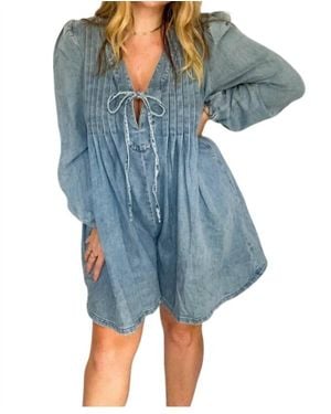 Lalavon Addison Pleated Front Tie Romper - Blue