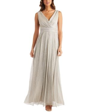 R & M Richards Metallic Embellished Evening Dress - Natural