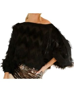 Vine & Love Boatneck Fringe Top - Black