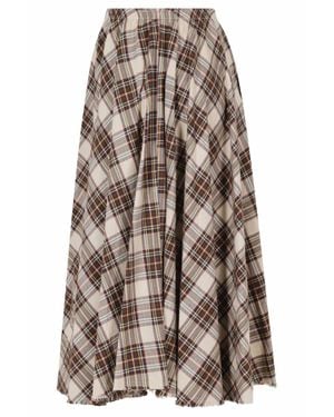 Department 5 Oat Alice Plaid Fringed Hem Midi Skirt - Brown