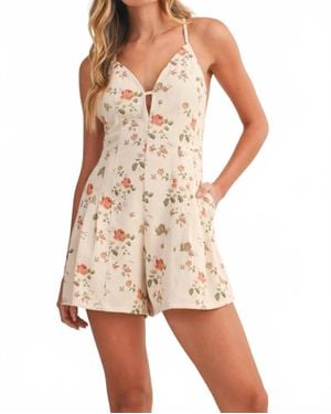 Klesis Printed Criss Cross Back Tie Twill Romper - Natural