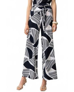 Joseph Ribkoff Silky Knit Geometric Print Wide Leg Pull-On Pants - Blue