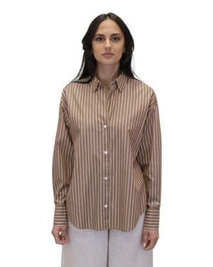 MC2 Saint Barth Pinstripe Relaxed-Fit Shirt With Embroidered Detail - Brown