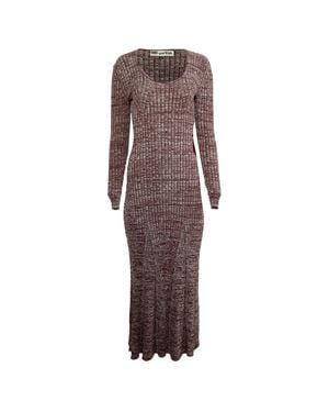Self-Portrait Guipure Lace-Trimmed Ribbed-Knit Maxi Dress - Brown