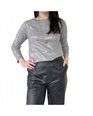 Lalavon Shine Bright Sequin Knit Top - Gray