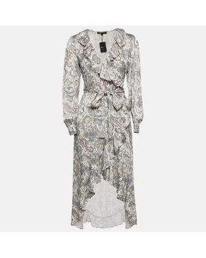 Maje Paisley Print Crepe Midi Wrap Argent Dress - Gray