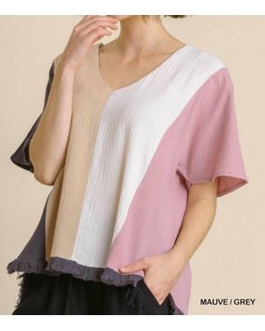 Umgee Color Block Gauze Top - Pink