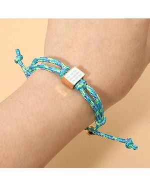 Fashnzfab Mahjong Tile Charm Accent Knotted Cord Adjustable Cinch Pull Tie Bracelet - Natural