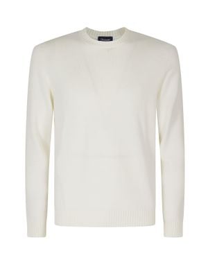 Drumohr Cream Double-Ply Merino Wool Crew Neck Sweater - White