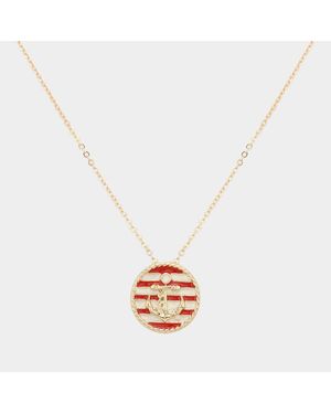 Fashnzfab Striped Lacquered Enamel Anchor Disc Pendant Necklace - Metallic