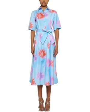 Prabal Gurung Short Sleeve Midi Floral Shirtdress - Blue
