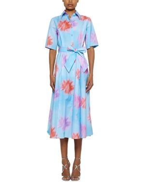 Prabal Gurung Short Sleeve Midi Floral Shirtdress - Blue