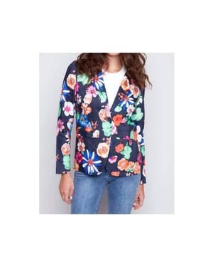 Charlie b Floral Linen Blazer - Blue