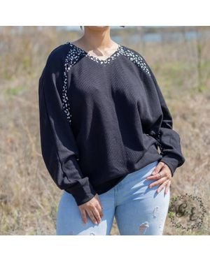 Southern Grace Glad You Exist Waffle Batwing Long Sleeve Top - Blue