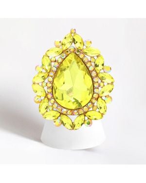 Fashnzfab Teardrop Stone Centered Round Marquise Stone Trimmed Stretch Ring - Yellow
