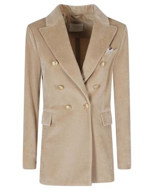 Circolo 1901 Double-Breasted Velvet Button Jacket - Natural