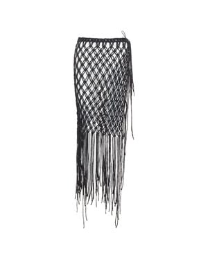 Dries Van Noten Runway Handmade Macrame Fringe Skirt - Black