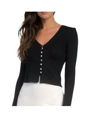 Elan Yara Button Long Sleeve Top - Black