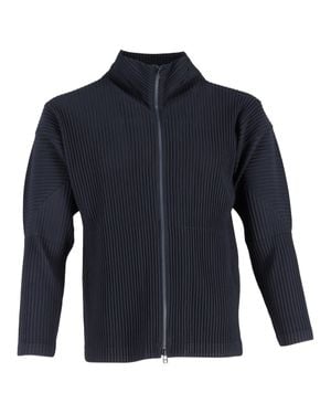 Issey Miyake Homme Plissé Pleated Zip-Up Cardigan - Blue