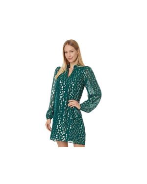 Lilly Pulitzer Lauralyn Silk Dress 00 Villa Silk Bubbly Clip Buu023 - Green