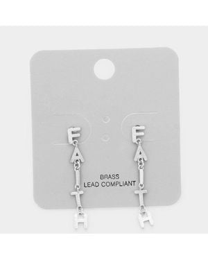 Fashnzfab Brass Metal Faith Link Earrings - Gray