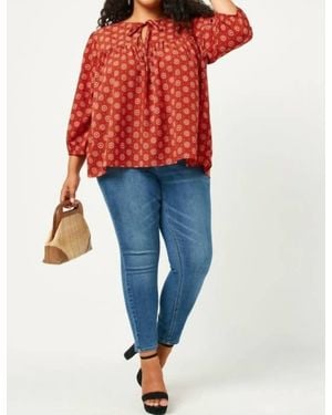 Hayden LA Tie Neck Floral Printed Peasant Top - Blue