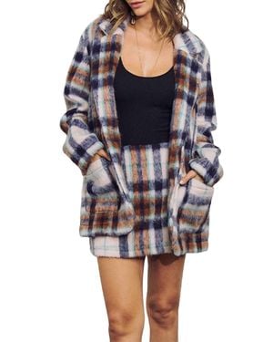 J.Nna Brushed Checked Single-Breasted Blazer Jacket - Black