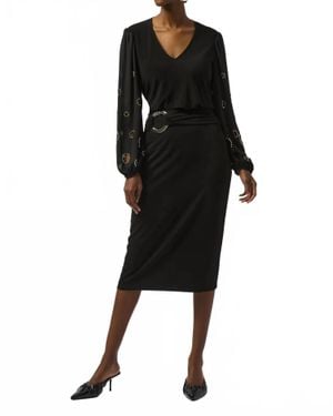 Joseph Ribkoff V-Neck Long Embellished Puff Sleeves Top 253084 - Black