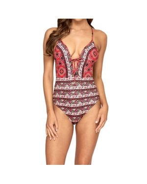 Jets by Jessika Allen Plunge V-Neck One Piece Swimsuit - Red