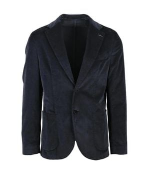 Paoloni Cotton Modal Velvet Jacket With Textured Finish And Button Closure - Blue