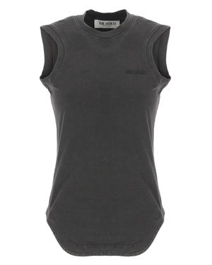 The Attico Reese Embroidered Cotton Tank Top - Gray