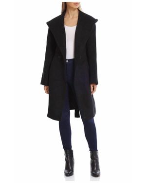 Avec Les Filles Double Breasted Twill Hooded Coat - Black