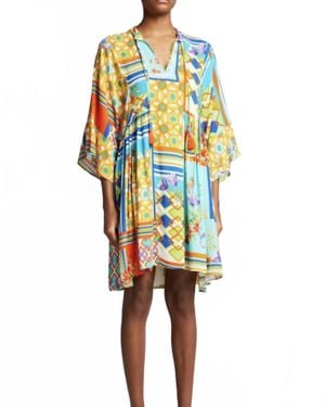 Johnny Was Mixi Short Kaftan Dress - Yellow