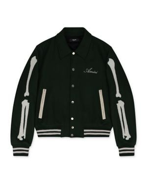 Amiri Rain Forest Varsity Bones Bomber Jacket - Black