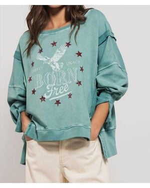 Trend:Notes Americana Born Free Graphic Crewneck Top - Green