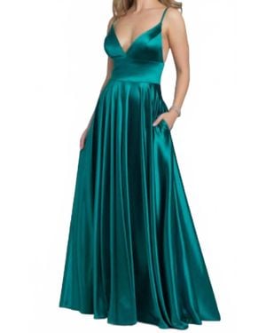 Dave & Johnny Spaghetti Strap A-Line Gown - Green