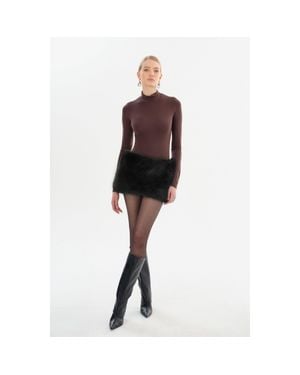 Lamarque Arcila Faux Fur Micro Mini Skirt - Brown
