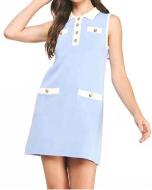 Strut & Bolt Carly Preppy Knit Polo Mini Dress - Blue