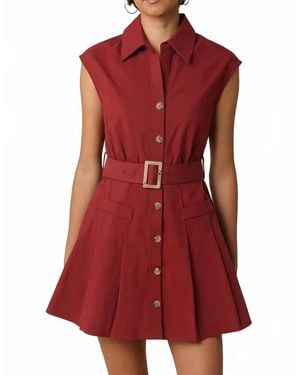 Karlie Solid Poplin Sheridan Shirt Dress - Red