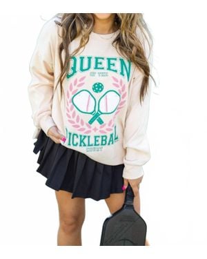 Grace + Emma Queen Of Pickleball Sweatshirt - White