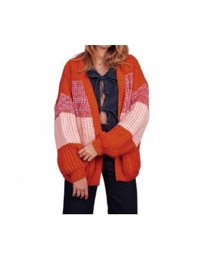 Cara & The Sky Janie Oversized Chunky Stripe Cardigan - Red
