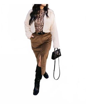 Astr Corduroy Midi Skirt - Brown
