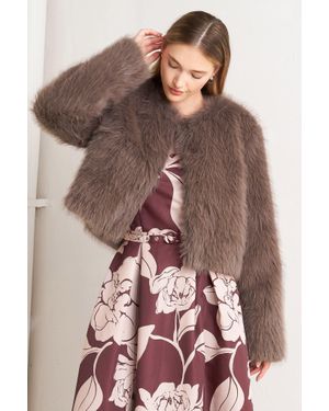 TRUEDAMES London Flare Mocha Faux Fur Crop Jacket - Brown